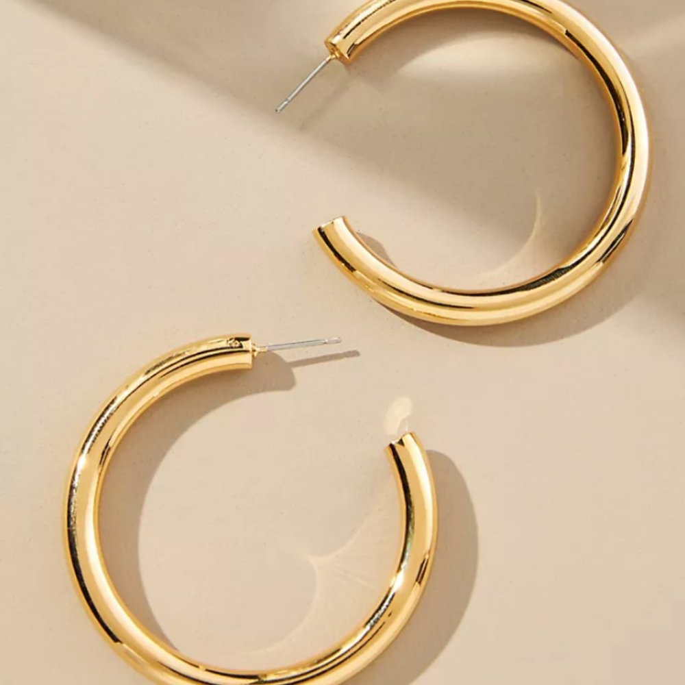 NEW~ Anthropologie Gold Tube Hoop Earrings